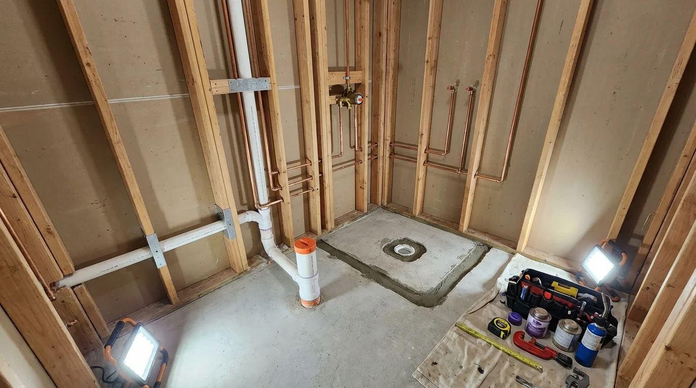 Bathroom rough-in plumbing during remodel by Johns Plumbing LLC in Port Byron