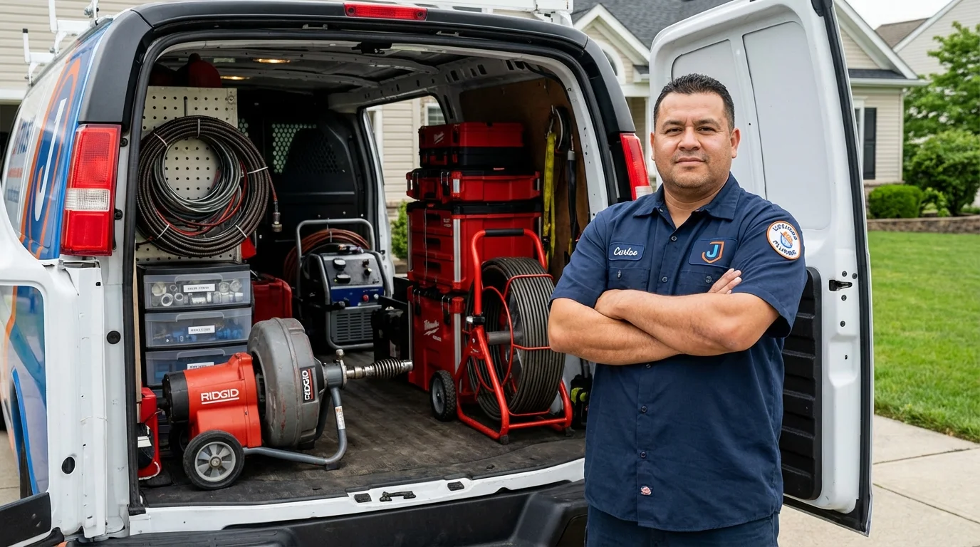 Professional drain cleaning equipment and Johns Plumbing LLC plumber in Port Byron