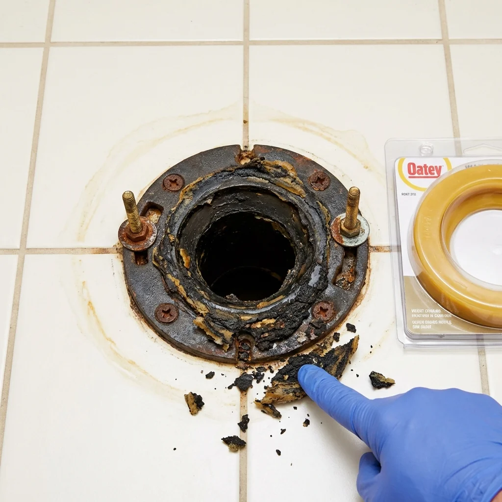 Failed wax ring showing water seepage at the base of a toilet in a Port Byron, NY home