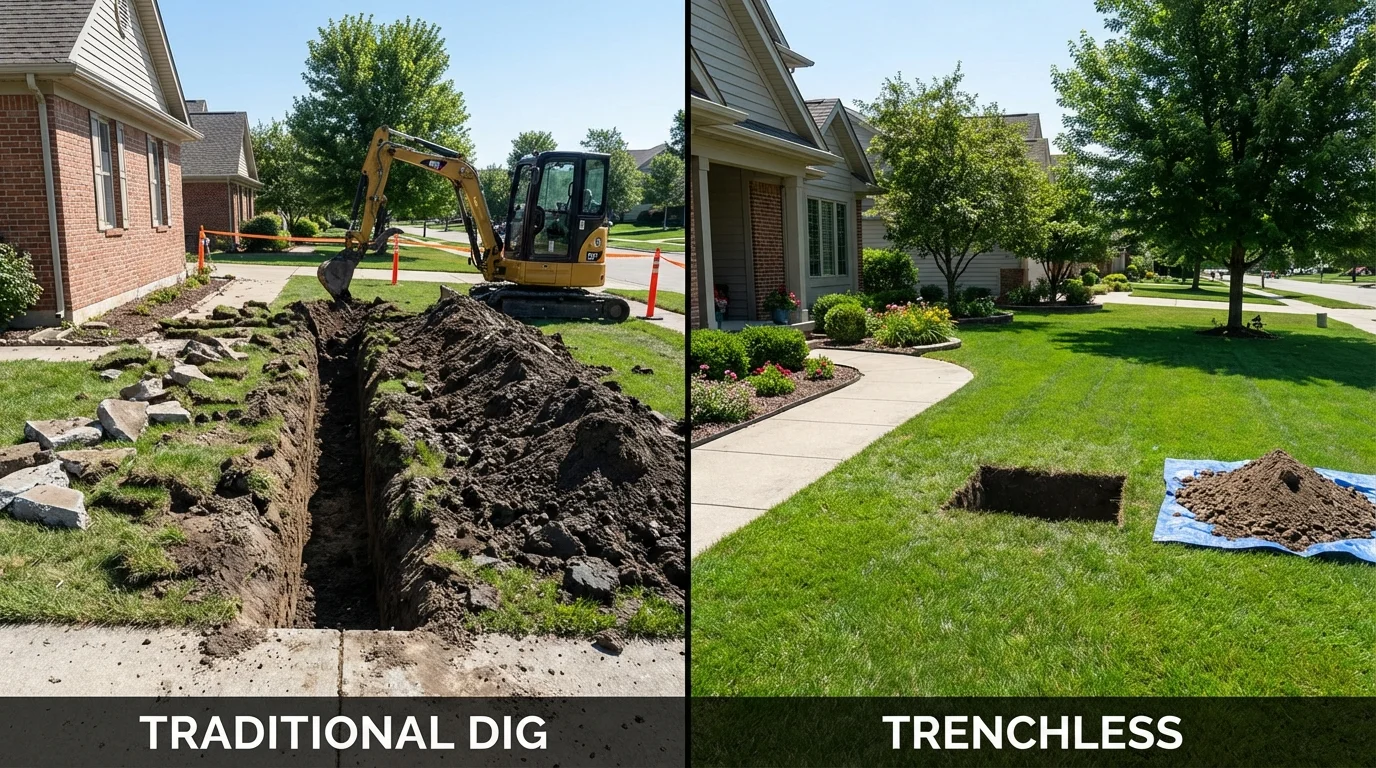 Trenchless sewer repair with minimal yard damage versus traditional excavation in Port Byron, NY